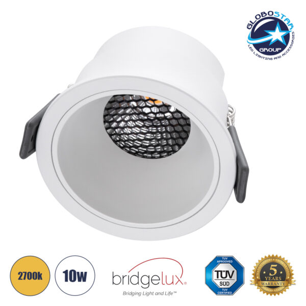 GloboStar® PLUTO-M 60255 Χωνευτό LED Spot Downlight TrimLess Φ8.4cm 10W 1250lm 38° AC 220-240V IP20 Φ8.4 x Υ5.9cm – Στρόγγυλο – Λευκό & Anti-Glare HoneyComb – Θερμό Λευκό 2700K – Bridgelux COB – 5 Years Warranty