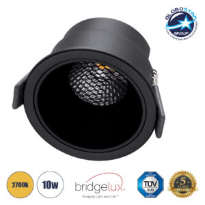 GloboStar® PLUTO-M 60257 Χωνευτό LED Spot Downlight TrimLess Φ8.4cm 10W 1250lm 38° AC 220-240V IP20 Φ8.4 x Υ5.9cm – Στρόγγυλο – Μαύρο & Anti-Glare HoneyComb – Θερμό Λευκό 2700K – Bridgelux COB – 5 Years Warranty