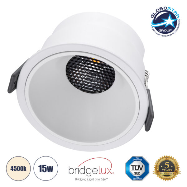 GloboStar® PLUTO-B 60260 Χωνευτό LED Spot Downlight TrimLess Φ10.4cm 15W 1950lm 38° AC 220-240V IP20 Φ10.4 x Υ6.5cm – Στρόγγυλο – Λευκό & Anti-Glare HoneyComb – Φυσικό Λευκό 4500K – Bridgelux COB – 5 Years Warranty