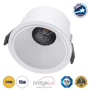 GloboStar® PLUTO-B 60261 Χωνευτό LED Spot Downlight TrimLess Φ10.4cm 15W 1875lm 38° AC 220-240V IP20 Φ10.4 x Υ6.5cm – Στρόγγυλο – Λευκό & Anti-Glare HoneyComb – Θερμό Λευκό 2700K – Bridgelux COB – 5 Years Warranty