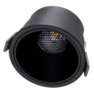 GloboStar® PLUTO-B 60263 Χωνευτό LED Spot Downlight TrimLess Φ10.4cm 15W 1875lm 38° AC 220-240V IP20 Φ10.4 x Υ6.5cm – Στρόγγυλο – Μαύρο & Anti-Glare HoneyComb – Θερμό Λευκό 2700K – Bridgelux COB – 5 Years Warranty