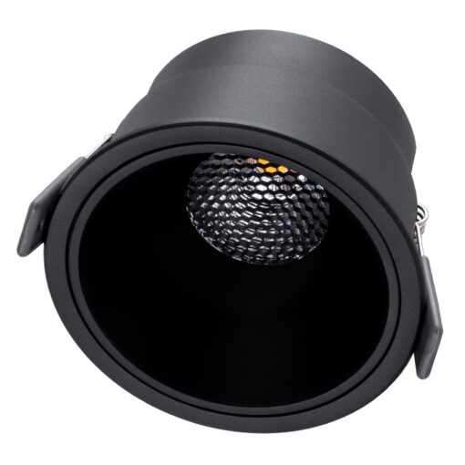 GloboStar® PLUTO-B 60263 Χωνευτό LED Spot Downlight TrimLess Φ10.4cm 15W 1875lm 38° AC 220-240V IP20 Φ10.4 x Υ6.5cm – Στρόγγυλο – Μαύρο & Anti-Glare HoneyComb – Θερμό Λευκό 2700K – Bridgelux COB – 5 Years Warranty