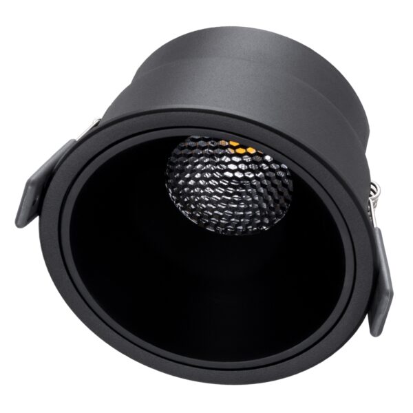 GloboStar® PLUTO-B 60263 Χωνευτό LED Spot Downlight TrimLess Φ10.4cm 15W 1875lm 38° AC 220-240V IP20 Φ10.4 x Υ6.5cm – Στρόγγυλο – Μαύρο & Anti-Glare HoneyComb – Θερμό Λευκό 2700K – Bridgelux COB – 5 Years Warranty
