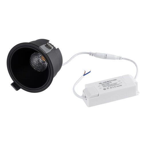 GloboStar® PLUTO-B 60262 Χωνευτό LED Spot Downlight TrimLess Φ10.4cm 15W 1950lm 38° AC 220-240V IP20 Φ10.4 x Υ6.5cm – Στρόγγυλο – Μαύρο & Anti-Glare HoneyComb – Φυσικό Λευκό 4500K – Bridgelux COB – 5 Years Warranty