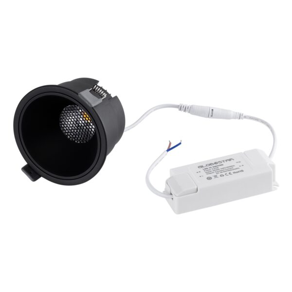 GloboStar® PLUTO-B 60262 Χωνευτό LED Spot Downlight TrimLess Φ10.4cm 15W 1950lm 38° AC 220-240V IP20 Φ10.4 x Υ6.5cm – Στρόγγυλο – Μαύρο & Anti-Glare HoneyComb – Φυσικό Λευκό 4500K – Bridgelux COB – 5 Years Warranty
