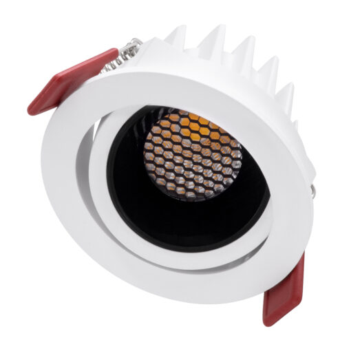 GloboStar® LEO-R 60282 Χωνευτό LED Spot Downlight TrimLess Φ8.5cm 10W 1300lm 38° AC 220-240V IP20 Φ8.5 x Υ6.6cm – Στρόγγυλο – Κινούμενο – Λευκό με Μαύρο Κάτοπτρο & Anti-Glare HoneyComb – Φυσικό Λευκό 4500K – Bridgelux COB – 5 Years Warranty