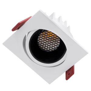GloboStar® LEO-SQ 60288 Χωνευτό LED Spot Downlight TrimLess Μ8.5xΠ8.5cm 10W 1300lm 38° AC 220-240V IP20 Μ8.5 x Π8.5 x Υ6.6cm – Τετράγωνο – Κινούμενο – Λευκό με Μαύρο Κάτοπτρο & Anti-Glare HoneyComb – Φυσικό Λευκό 4500K – Bridgelux COB – 5 Years Warranty