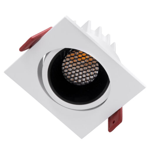 GloboStar® LEO-SQ 60289 Χωνευτό LED Spot Downlight TrimLess Μ8.5xΠ8.5cm 10W 1250lm 38° AC 220-240V IP20 Μ8.5 x Π8.5 x Υ6.6cm – Τετράγωνο – Κινούμενο – Λευκό με Μαύρο Κάτοπτρο & Anti-Glare HoneyComb – Θερμό Λευκό 2700K – Bridgelux COB – 5 Years Warranty