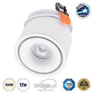 GloboStar® OMEGA-R 60294 Χωνευτό LED Spot Downlight TrimLess Φ10cm 12W 1560lm 36° AC 220-240V IP20 Φ10 x Υ8.2cm – Στρόγγυλο – Λευκό – Φυσικό Λευκό 4500K – Bridgelux COB – 5 Years Warranty