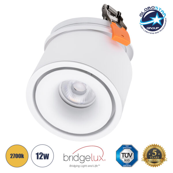 GloboStar® OMEGA-R 60295 Χωνευτό LED Spot Downlight TrimLess Φ10cm 12W 1500lm 36° AC 220-240V IP20 Φ10 x Υ8.2cm – Στρόγγυλο – Λευκό – Θερμό Λευκό 2700K – Bridgelux COB – 5 Years Warranty