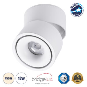 GloboStar® OMEGA-S 60298 Επιφανειακό LED Spot Downlight Φ10cm 12W 1560lm 36° AC 220-240V IP20 Φ10 x Υ10.5cm – Στρόγγυλο – Λευκό – Φυσικό Λευκό 4500K – Bridgelux COB – 5 Years Warranty