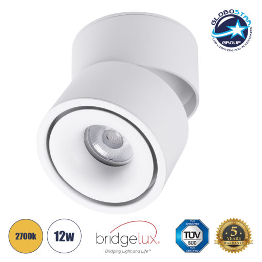 GloboStar® OMEGA-S 60299 Επιφανειακό LED Spot Downlight Φ10cm 12W 1500lm 36° AC 220-240V IP20 Φ10 x Υ10.5cm – Στρόγγυλο – Λευκό – Θερμό Λευκό 2700K – Bridgelux COB – 5 Years Warranty