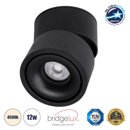 GloboStar® OMEGA-S 60300 Επιφανειακό LED Spot Downlight Φ10cm 12W 1560lm 36° AC 220-240V IP20 Φ10 x Υ10.5cm – Στρόγγυλο – Μαύρο – Φυσικό Λευκό 4500K – Bridgelux COB – 5 Years Warranty