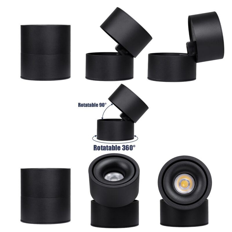 GloboStar® OMEGA-S 60300 Επιφανειακό LED Spot Downlight Φ10cm 12W 1560lm 36° AC 220-240V IP20 Φ10 x Υ10.5cm – Στρόγγυλο – Μαύρο – Φυσικό Λευκό 4500K – Bridgelux COB – 5 Years Warranty