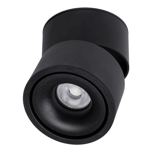 GloboStar® OMEGA-S 60301 Επιφανειακό LED Spot Downlight Φ10cm 12W 1500lm 36° AC 220-240V IP20 Φ10 x Υ10.5cm – Στρόγγυλο – Μαύρο – Θερμό Λευκό 2700K – Bridgelux COB – 5 Years Warranty