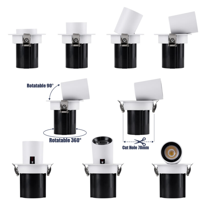 GloboStar® VIRGO-S 60302 Χωνευτό LED Spot Downlight TrimLess Φ9cm 7W 910lm 36° AC 220-240V IP20 Φ9cm x Υ9cm – Στρόγγυλο – Λευκό με Μαύρο Κάτοπτρο – Φυσικό Λευκό 4500K – Bridgelux COB – 5 Years Warranty