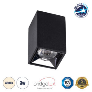 GloboStar® LUMINAR SUPERIOR 60320 Επιφανειακό LED Spot Downlight TrimLess 3W 420lm 36° AC 220-240V IP20 Μ4.2 x Π4.2 x Υ6.6cm – Μαύρο με Κάτοπτρο Χρωμίου – Φυσικό Λευκό 4500K – Bridgelux High Lumen Chip Gen2 – TÜV Certified Driver – 5 Years Warranty