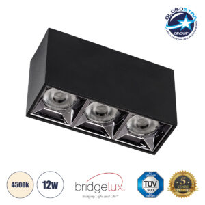 GloboStar® LUMINAR SUPERIOR 60324 Επιφανειακό LED Spot Downlight TrimLess 12W 1680lm 36° AC 220-240V IP20 Μ11.8 x Π4.2 x Υ6.6cm – Μαύρο με Κάτοπτρο Χρωμίου – Φυσικό Λευκό 4500K – Bridgelux High Lumen Chip Gen2 – TÜV Certified Driver – 5 Years Warranty