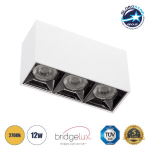 GloboStar® LUMINAR SUPERIOR 60327 Επιφανειακό LED Spot Downlight TrimLess 12W 1620lm 36° AC 220-240V IP20 Μ11.8 x Π4.2 x Υ6.6cm – Λευκό με Κάτοπτρο Χρωμίου – Θερμό Λευκό 2700K – Bridgelux High Lumen Chip Gen2 – TÜV Certified Driver – 5 Years Warranty