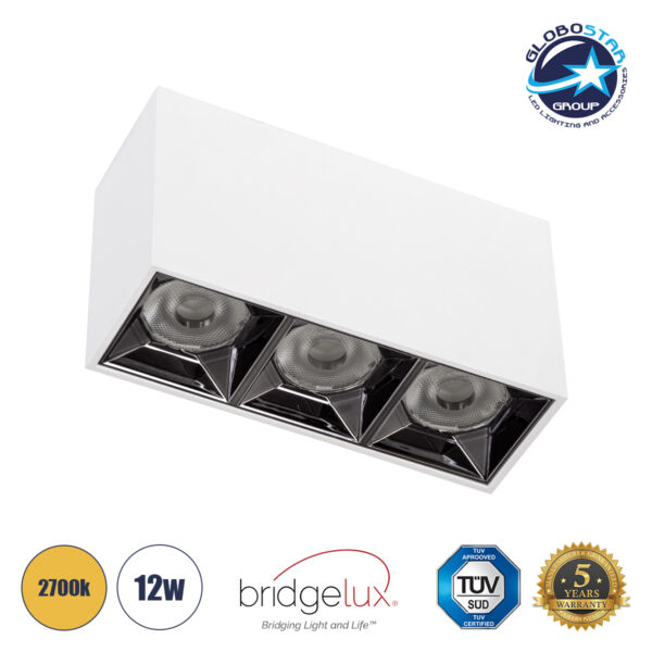 GloboStar® LUMINAR SUPERIOR 60327 Επιφανειακό LED Spot Downlight TrimLess 12W 1620lm 36° AC 220-240V IP20 Μ11.8 x Π4.2 x Υ6.6cm – Λευκό με Κάτοπτρο Χρωμίου – Θερμό Λευκό 2700K – Bridgelux High Lumen Chip Gen2 – TÜV Certified Driver – 5 Years Warranty