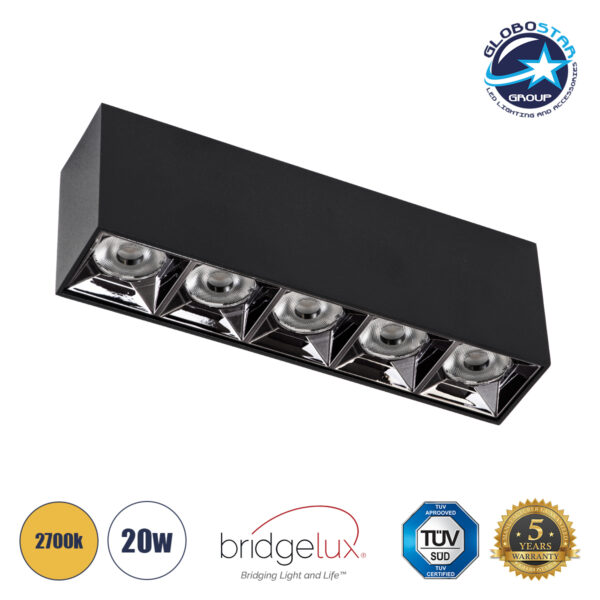 GloboStar® LUMINAR SUPERIOR 60329 Επιφανειακό LED Spot Downlight TrimLess 20W 2700lm 36° AC 220-240V IP20 Μ19.5 x Π4.2 x Υ6.6cm – Μαύρο με Κάτοπτρο Χρωμίου – Θερμό Λευκό 2700K – Bridgelux High Lumen Chip Gen2 – TÜV Certified Driver – 5 Years Warranty