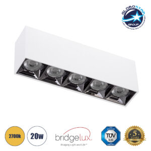 GloboStar® LUMINAR SUPERIOR 60331 Επιφανειακό LED Spot Downlight TrimLess 20W 2700lm 36° AC 220-240V IP20 Μ19.5 x Π4.2 x Υ6.6cm – Λευκό με Κάτοπτρο Χρωμίου – Θερμό Λευκό 2700K – Bridgelux High Lumen Chip Gen2 – TÜV Certified Driver – 5 Years Warranty