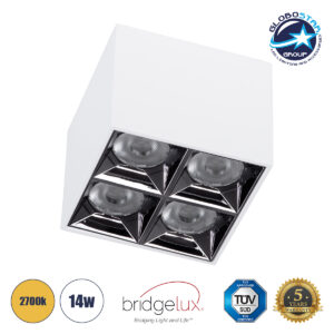 GloboStar® LUMINAR SUPERIOR 60335 Επιφανειακό LED Spot Downlight TrimLess 14W 1890lm 36° AC 220-240V IP20 Μ8.2 x Π8.2 x Υ6.6cm – Λευκό με Κάτοπτρο Χρωμίου – Θερμό Λευκό 2700K – Bridgelux High Lumen Chip Gen2 – TÜV Certified Driver – 5 Years Warranty