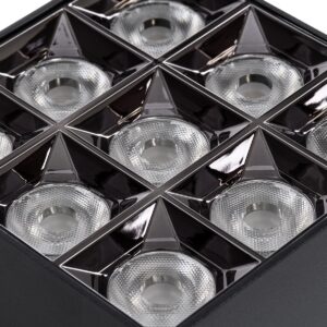 GloboStar® LUMINAR SUPERIOR 60337 Επιφανειακό LED Spot Downlight TrimLess 30W 4050lm 36° AC 220-240V IP20 Μ12 x Π12 x Υ6.6cm – Μαύρο με Κάτοπτρο Χρωμίου – Θερμό Λευκό 2700K – Bridgelux High Lumen Chip Gen2 – TÜV Certified Driver – 5 Years Warranty