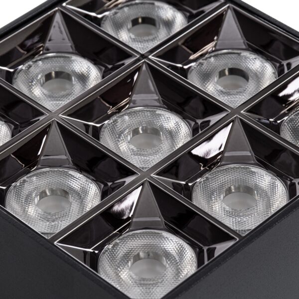 GloboStar® LUMINAR SUPERIOR 60337 Επιφανειακό LED Spot Downlight TrimLess 30W 4050lm 36° AC 220-240V IP20 Μ12 x Π12 x Υ6.6cm – Μαύρο με Κάτοπτρο Χρωμίου – Θερμό Λευκό 2700K – Bridgelux High Lumen Chip Gen2 – TÜV Certified Driver – 5 Years Warranty