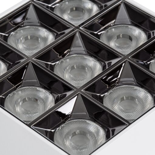 GloboStar® LUMINAR SUPERIOR 60339 Επιφανειακό LED Spot Downlight TrimLess 30W 4050lm 36° AC 220-240V IP20 Μ12 x Π12 x Υ6.6cm – Λευκό με Κάτοπτρο Χρωμίου – Θερμό Λευκό 2700K – Bridgelux High Lumen Chip Gen2 – TÜV Certified Driver – 5 Years Warranty