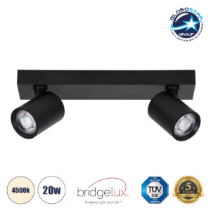 GloboStar® LEONARDO 60346 Μοντέρνο Φωτιστικό Οροφής Ράγα με Κινούμενα Σποτ LED Spot Downlight 20W 2400lm 60° AC 220-240V IP20 Μ32 x Π7 x Υ11.8cm – Μαύρο – Φυσικό Λευκό 4500K – Bridgelux COB – 5 Years Warranty