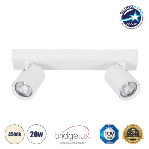 GloboStar® LEONARDO 60347 Μοντέρνο Φωτιστικό Οροφής Ράγα με Κινούμενα Σποτ LED Spot Downlight 20W 2400lm 60° AC 220-240V IP20 Μ32 x Π7 x Υ11.8cm – Λευκό – Φυσικό Λευκό 4500K – Bridgelux COB – 5 Years Warranty