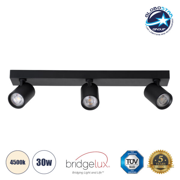 GloboStar® LEONARDO 60348 Μοντέρνο Φωτιστικό Οροφής Ράγα με Κινούμενα Σποτ LED Spot Downlight 30W 3600lm 60° AC 220-240V IP20 Μ52 x Π7 x Υ11.8cm – Μαύρο – Φυσικό Λευκό 4500K – Bridgelux COB – 5 Years Warranty