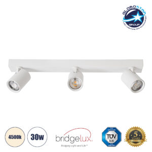 GloboStar® LEONARDO 60349 Μοντέρνο Φωτιστικό Οροφής Ράγα με Κινούμενα Σποτ LED Spot Downlight 30W 3600lm 60° AC 220-240V IP20 Μ52 x Π7 x Υ11.8cm – Λευκό – Φυσικό Λευκό 4500K – Bridgelux COB – 5 Years Warranty