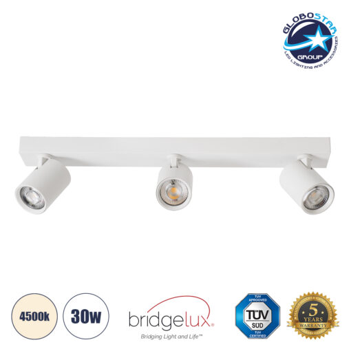 GloboStar® LEONARDO 60349 Μοντέρνο Φωτιστικό Οροφής Ράγα με Κινούμενα Σποτ LED Spot Downlight 30W 3600lm 60° AC 220-240V IP20 Μ52 x Π7 x Υ11.8cm – Λευκό – Φυσικό Λευκό 4500K – Bridgelux COB – 5 Years Warranty