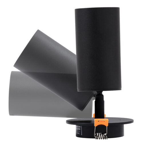 GloboStar® LEO 60350 Χωνευτό Κινούμενο Στρόγγυλο Φωτιστικό Σποτ Αλουμινίου με Ντουί GU10 AC 220-240V IP20 Φ6 x Υ17cm – Μαύρο – 5 Years Warranty
