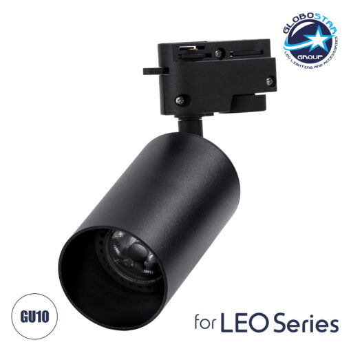 GloboStar® LEO 60353 Κινούμενο Στρόγγυλο Φωτιστικό Σποτ Ράγας Αλουμινίου με Ντουί GU10 AC 220-240V IP20 Φ6 x Υ19cm – 2 Γραμμών – Μαύρο – 5 Years Warranty