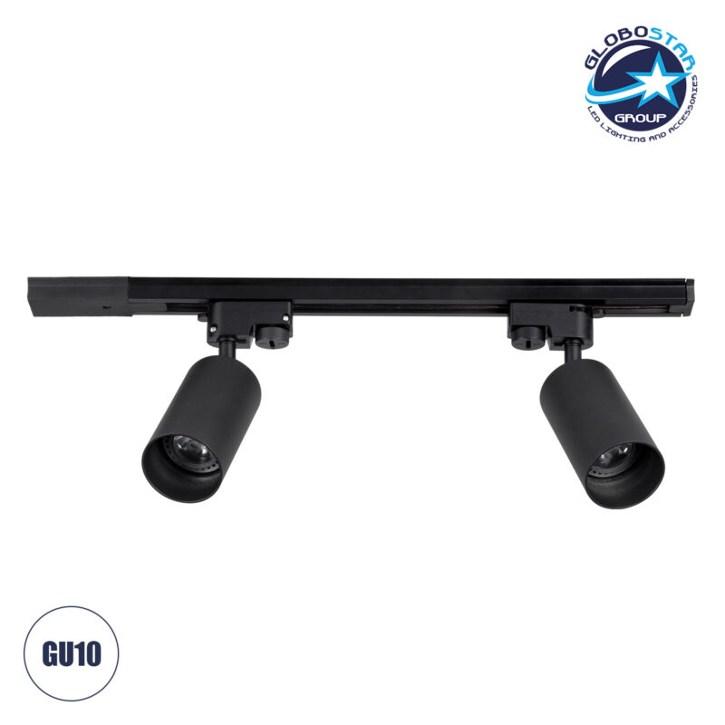 GloboStar® LEO 60354 Μοντέρνο Φωτιστικό Οροφής Ράγα με Κινούμενα Σποτ Αλουμινίου Δίφωτο 2 x GU10 AC 220-240V IP20 Μ50.5 x Π6 x Υ20cm – 2 Γραμμών – Μαύρο – 5 Years Warranty