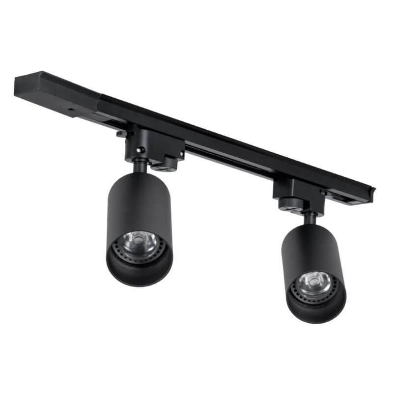 GloboStar® LEO 60354 Μοντέρνο Φωτιστικό Οροφής Ράγα με Κινούμενα Σποτ Αλουμινίου Δίφωτο 2 x GU10 AC 220-240V IP20 Μ50.5 x Π6 x Υ20cm – 2 Γραμμών – Μαύρο – 5 Years Warranty
