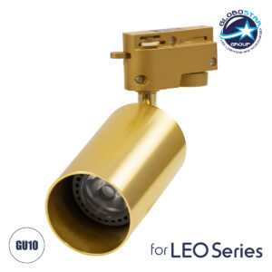 GloboStar® LEO 60357 Κινούμενο Στρόγγυλο Φωτιστικό Σποτ Ράγας Αλουμινίου με Ντουί GU10 AC 220-240V IP20 Φ6 x Υ19cm – 2 Γραμμών – Χρυσό Πλατίνα – 5 Years Warranty