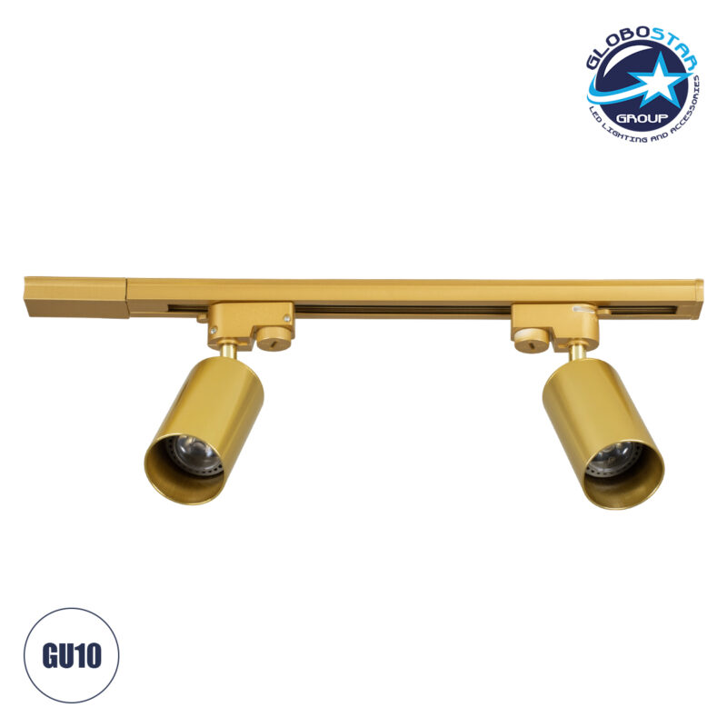 GloboStar® LEO 60358 Μοντέρνο Φωτιστικό Οροφής Ράγα με Κινούμενα Σποτ Αλουμινίου Δίφωτο 2 x GU10 AC 220-240V IP20 Μ50.5 x Π6 x Υ20cm – 2 Γραμμών – Χρυσό Πλατίνα – 5 Years Warranty