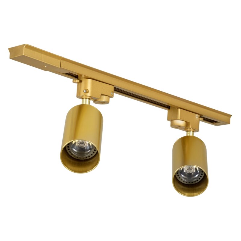 GloboStar® LEO 60358 Μοντέρνο Φωτιστικό Οροφής Ράγα με Κινούμενα Σποτ Αλουμινίου Δίφωτο 2 x GU10 AC 220-240V IP20 Μ50.5 x Π6 x Υ20cm – 2 Γραμμών – Χρυσό Πλατίνα – 5 Years Warranty