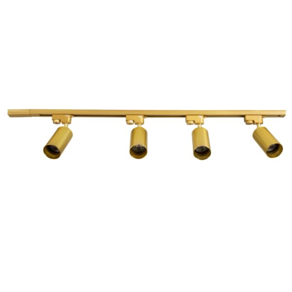 GloboStar® LEO 60360 Μοντέρνο Φωτιστικό Οροφής Ράγα με Κινούμενα Σποτ Αλουμινίου Τετράφωτο 4 x GU10 AC 220-240V IP20 Μ100 x Π6 x Υ20cm – 2 Γραμμών – Χρυσό Πλατίνα – 5 Years Warranty
