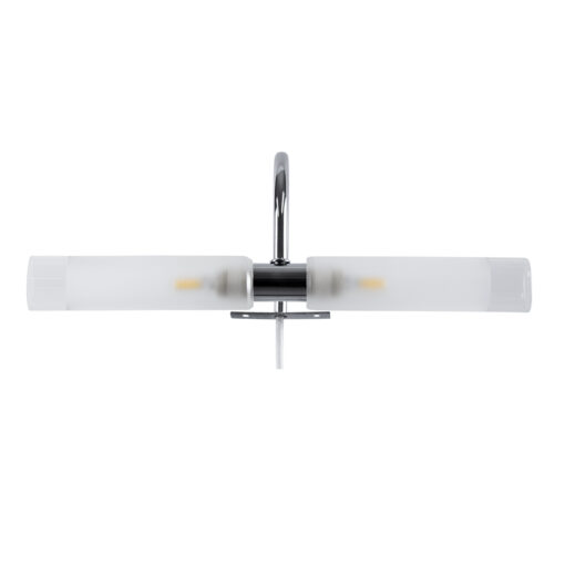 GloboStar® FLORA 60414 Μοντέρνο Φωτιστικό Τοίχου – Απλίκα Καθρέπτη Μπάνιου – Πίνακα 2 x G9 270° AC 220-240V IP44 Μ31 x Π13 x Υ12cm – Χρώμιο Νίκελ – 5 Χρόνια Εγγύηση