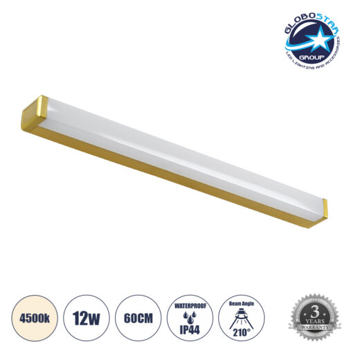 GloboStar® RENATA 60441 Μοντέρνο Φωτιστικό Τοίχου – Απλίκα Καθρέπτη Μπάνιου – Πίνακα LED 12W 1400lm 210° AC 220-240V IP44 Μ60 x Π4 x Υ5.5cm – Φυσικό Λευκό 4500K – Χρυσό – 3 Years Warranty