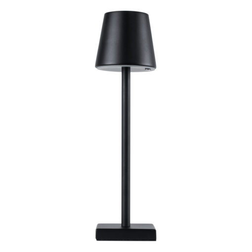GloboStar® NEGA 60473 Μοντέρνο Επιτραπέζιο Φωτιστικό Πορτατίφ LED 2.2W 154lm 360° DC 5V Επαναφορτιζόμενο με Μπαταρία Li-ion 4000mAh – Διακόπτη Αφής – Θερμό Λευκό 2700K – Dimmable – D10 x H39cm – Μαύρο – 2 Years Warranty