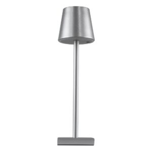 GloboStar® NEGA 60476 Μοντέρνο Επιτραπέζιο Φωτιστικό Πορτατίφ LED 2.2W 154lm 360° DC 5V Επαναφορτιζόμενο με Μπαταρία Li-ion 4000mAh – Διακόπτη Αφής – Θερμό Λευκό 2700K – Dimmable – D10 x H39cm – Ασημί – 2 Years Warranty