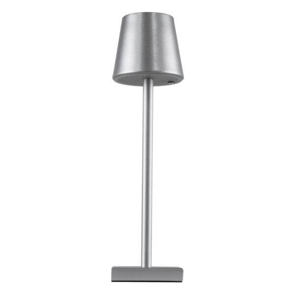GloboStar® NEGA 60476 Μοντέρνο Επιτραπέζιο Φωτιστικό Πορτατίφ LED 2.2W 154lm 360° DC 5V Επαναφορτιζόμενο με Μπαταρία Li-ion 4000mAh – Διακόπτη Αφής – Θερμό Λευκό 2700K – Dimmable – D10 x H39cm – Ασημί – 2 Years Warranty