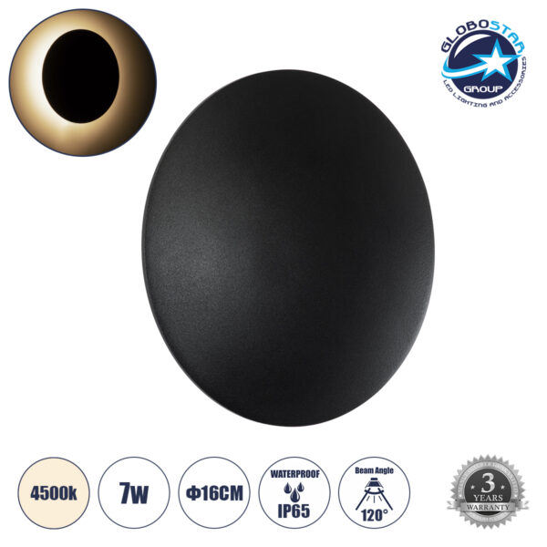 GloboStar® HELIO-R 60492 Φωτιστικό Τοίχου – Απλίκα Αρχιτεκτονικού Φωτισμού Εσωτερικού/Εξωτερικού Χώρου LED 7W 840lm 120° x 360° AC 220-240V Αδιάβροχο IP65 Φ16 x Π5cm – Φυσικό Λευκό 4500K – Μαύρο – Στρόγγυλο – Bridgelux Chip – 3 Years Warranty