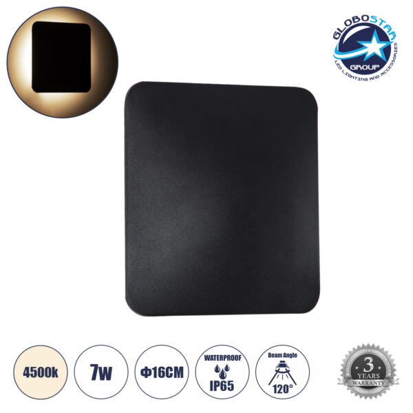 GloboStar® HELIO-S 60495 Φωτιστικό Τοίχου – Απλίκα Αρχιτεκτονικού Φωτισμού Εσωτερικού/Εξωτερικού Χώρου LED 7W 840lm 120° x 360° AC 220-240V Αδιάβροχο IP65 Μ16 x Π5 x Υ16cm – Φυσικό Λευκό 4500K – Μαύρο – Τετράγωνο – Bridgelux Chip – 3 Years Warranty